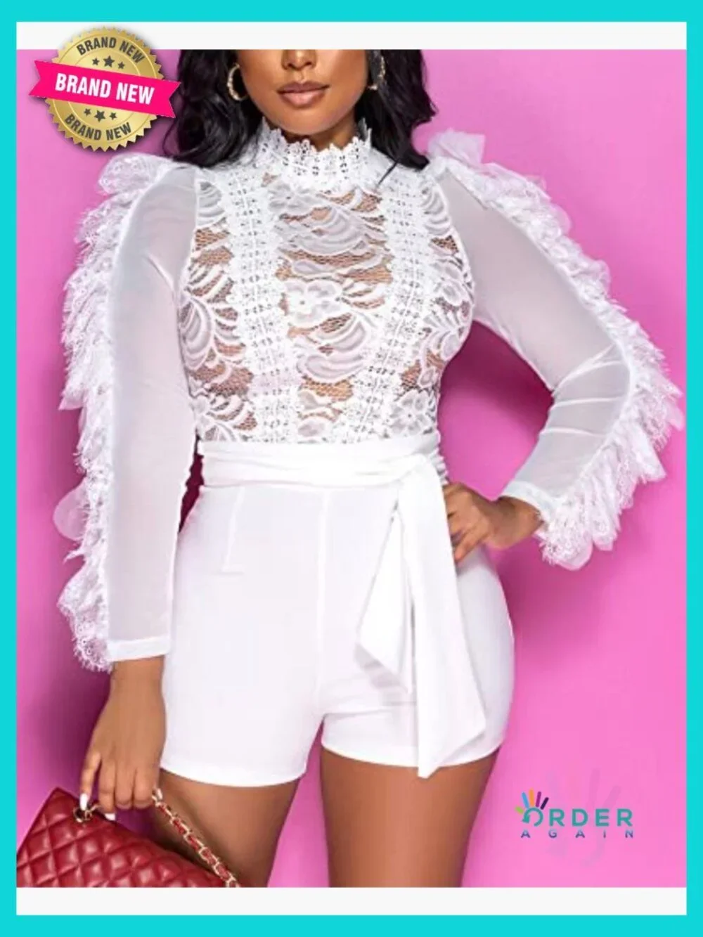 Sexy Lace Jumpsuit Bodycon Long Sleeve Ruffle Mesh See Through Club Party